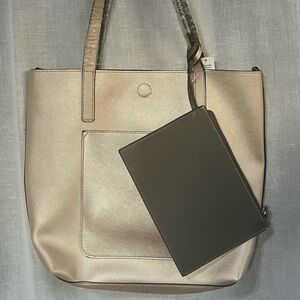 Source Unknown Metallic Champagne Tote with Gray Pouch